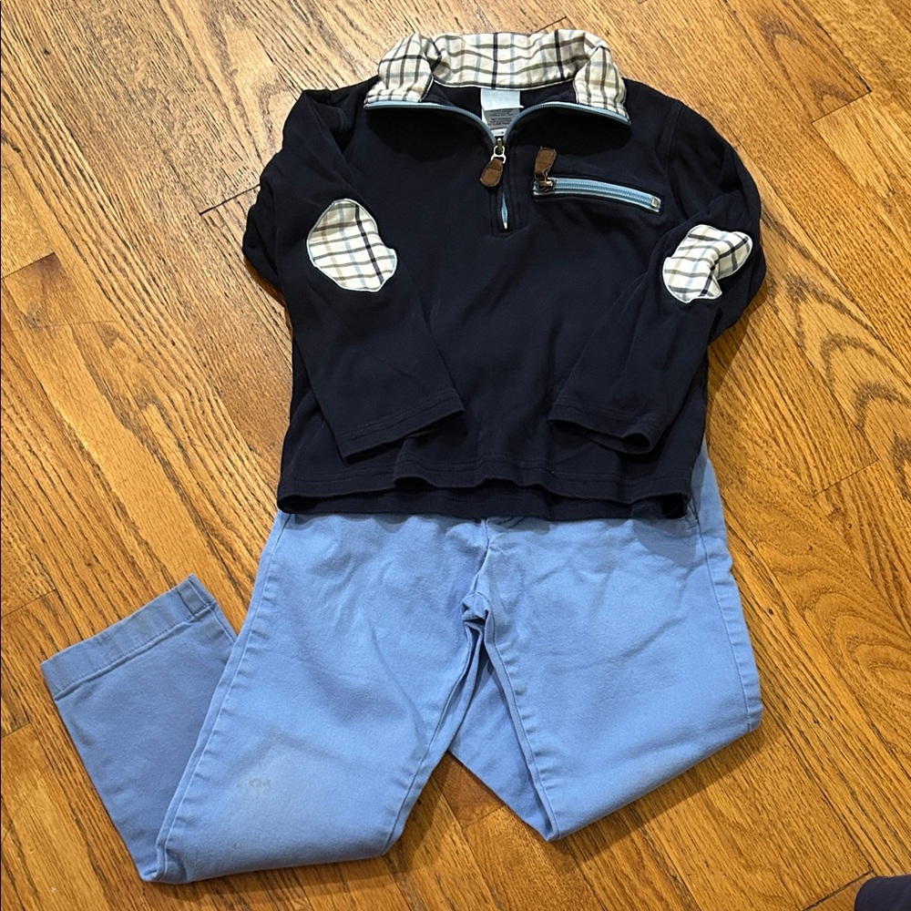 Navy and Light Blue Kids Shirt with Plaid Accents